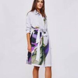 Purple Maroon San Francisco 100% Cotton Abstract Print Belted Shirt Dress Sz S